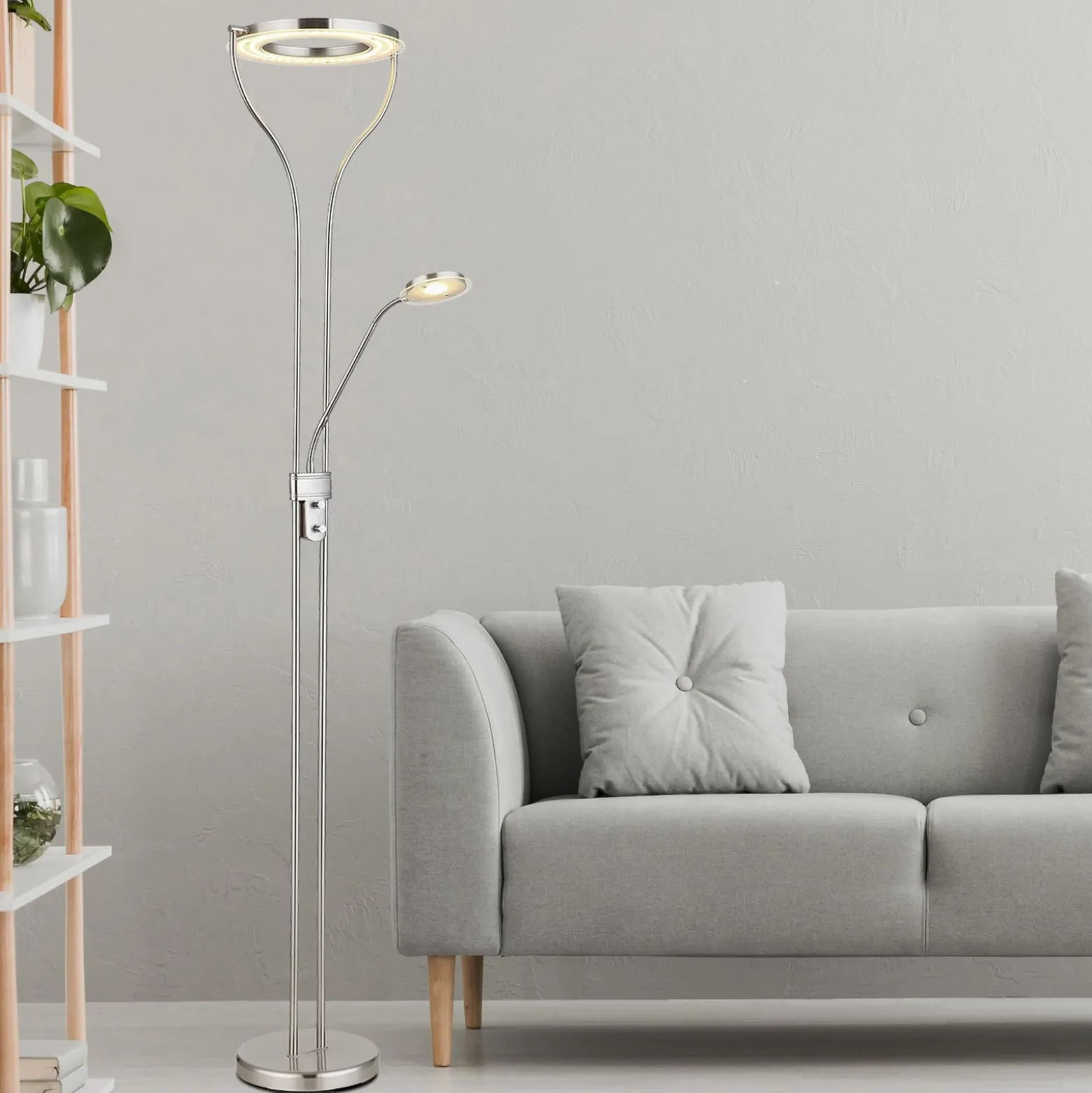 LED-lattiavalaisin Ebro, korkeus 194 cm, nikkelinvärinen, 2-valo.