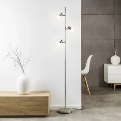 LED-lattiavalaisin Lea, korkeus 157,5 cm, kromi, 3-valo, metallia