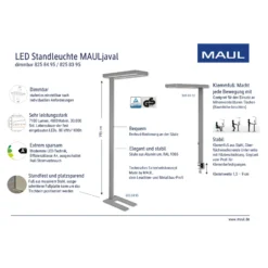 LED-lattiavalaisin MAULjaval, musta, 196 cm, himmennettävä jalusta