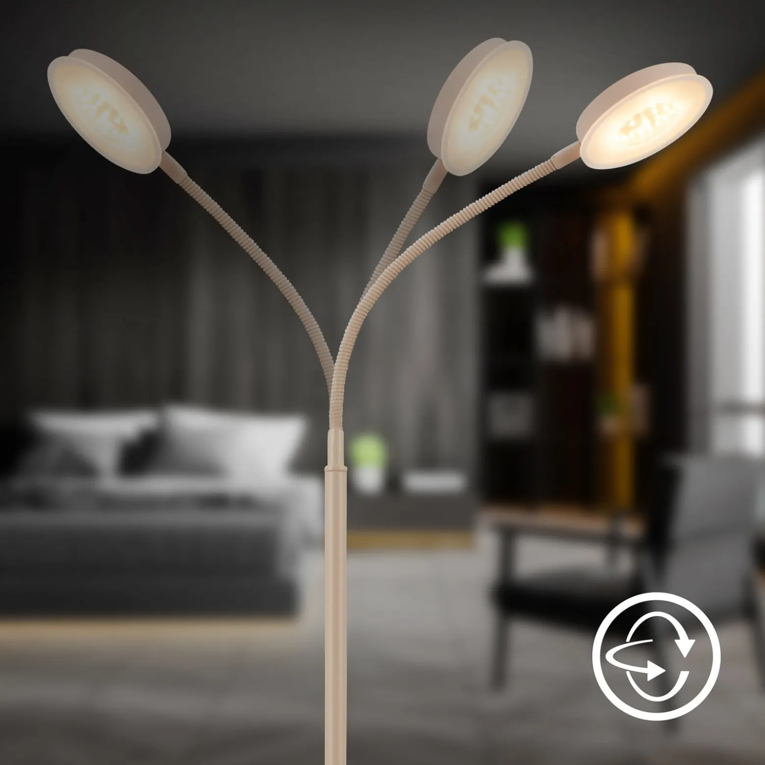 LED-lattiavalaisin Megg, beige, metalli, 3 000 K, kosketusdimmeri