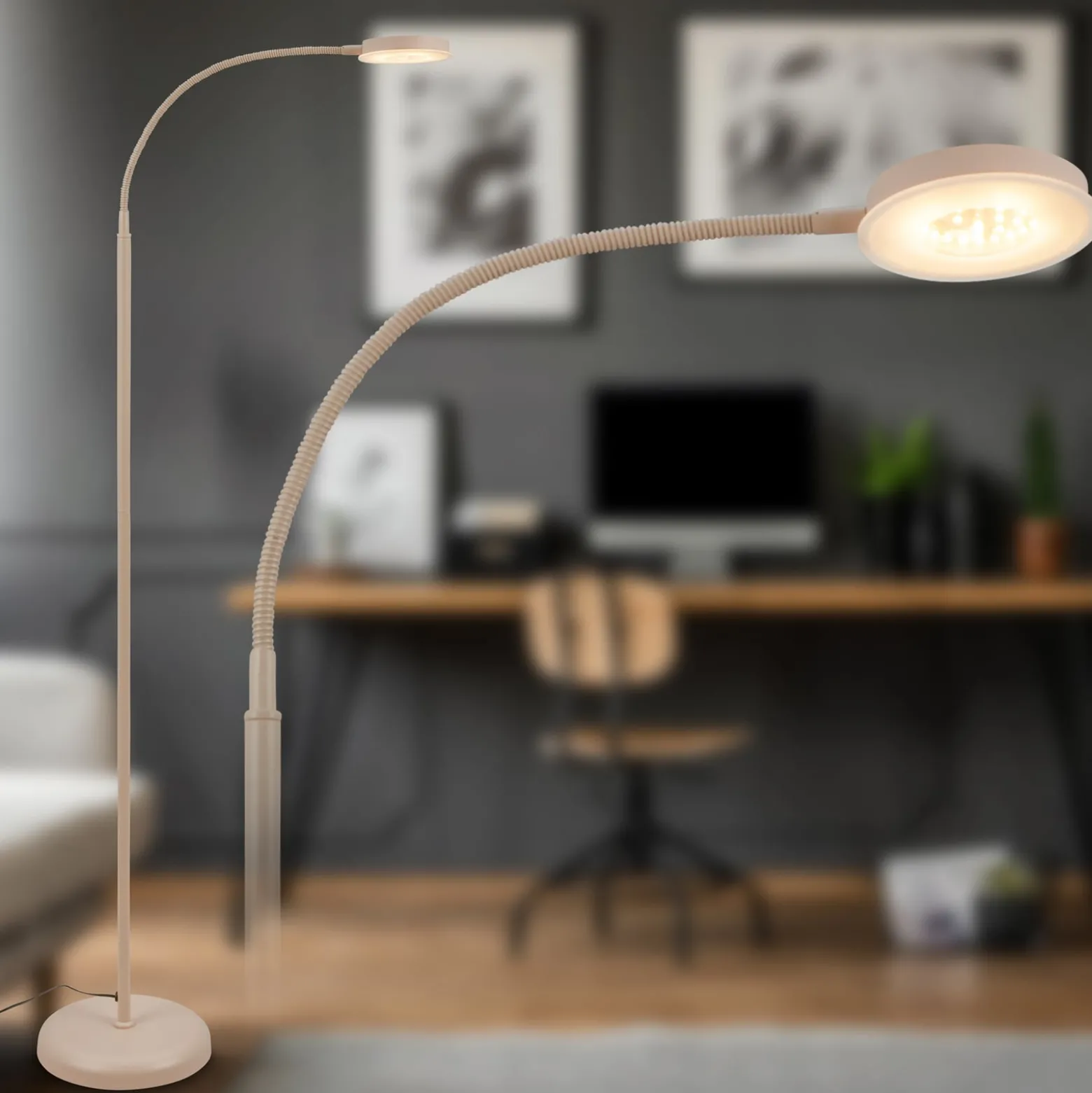 LED-lattiavalaisin Megg, beige, metalli, 3 000 K, kosketusdimmeri