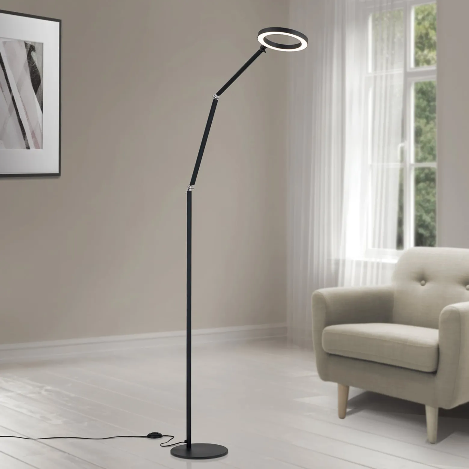 LED-lattiavalaisin Ringo, musta, metalli, säädettävä, himmennettävä