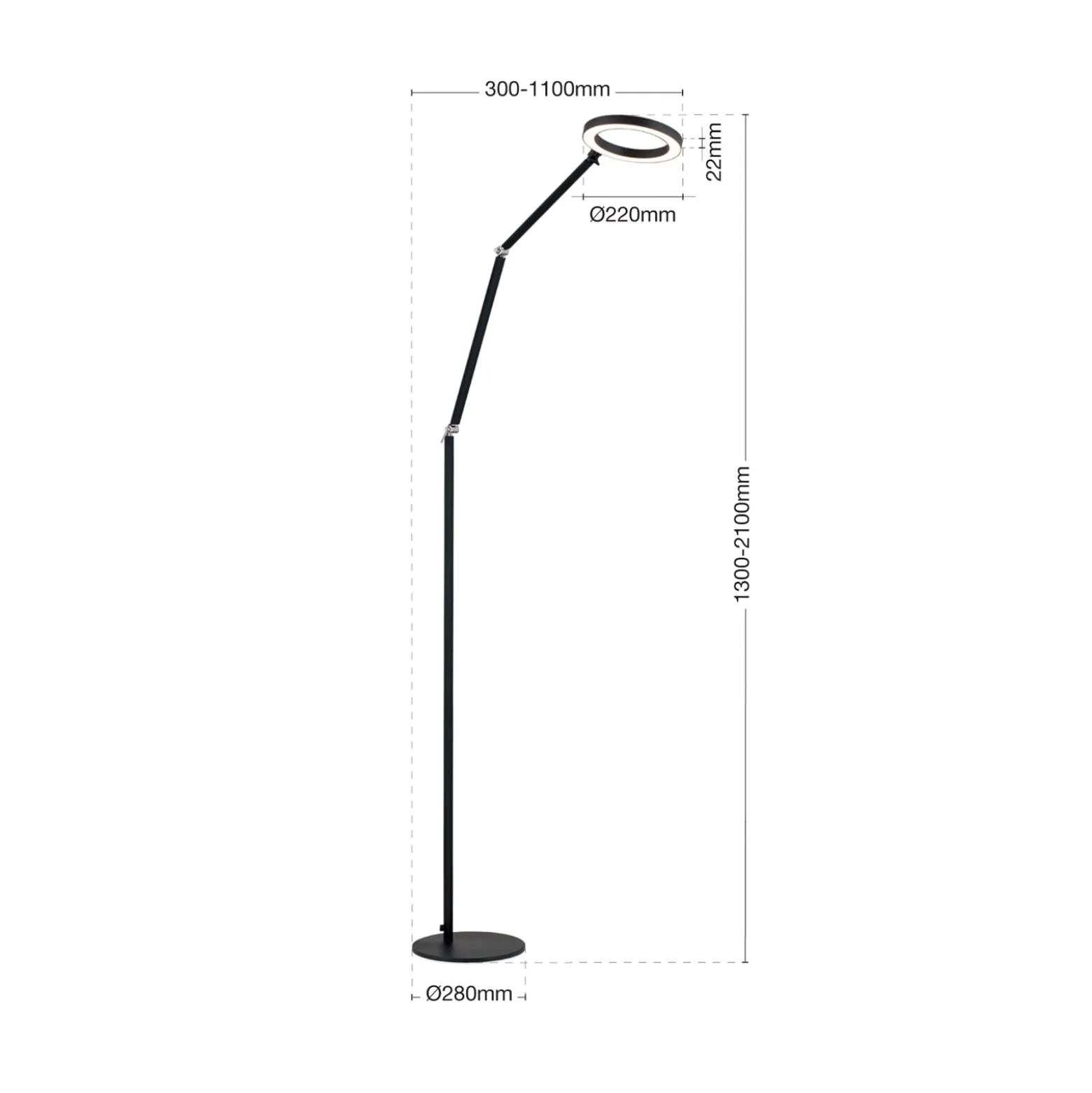 LED-lattiavalaisin Ringo, musta, metalli, säädettävä, himmennettävä