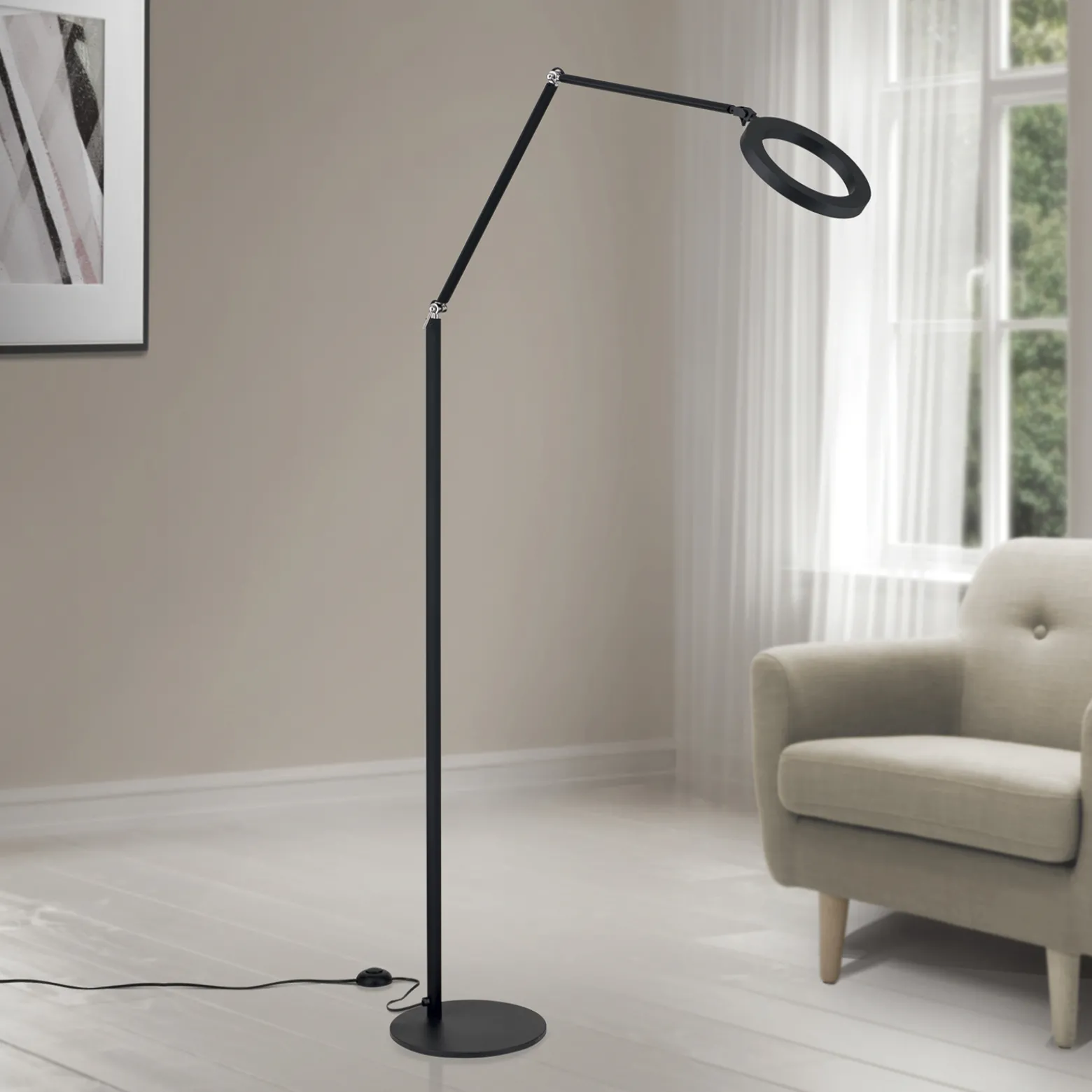 LED-lattiavalaisin Ringo, musta, metalli, säädettävä, himmennettävä