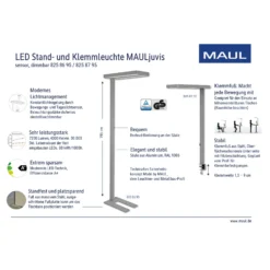 LED-lattiavalo MAULjuvis, valkoinen, 196 cm, jalusta, himmennettävä