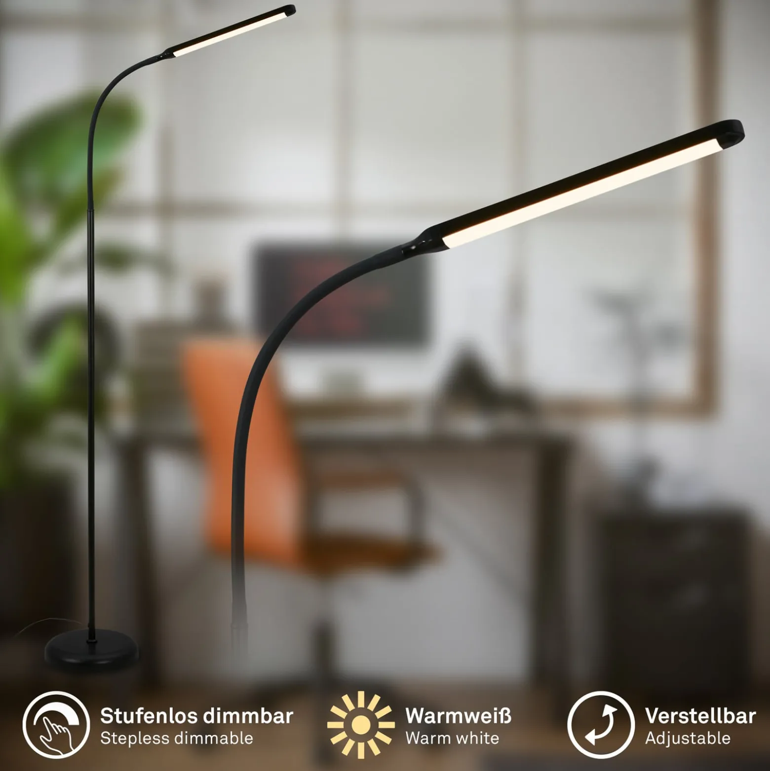LED-lattiavalo Mura, musta, korkeus 170 cm, metalli, kosketusohjain