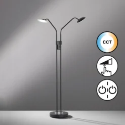 LED-lattiavalo Tallri musta korkeus 135 cm 2-lamppuinen CCT Touchdim