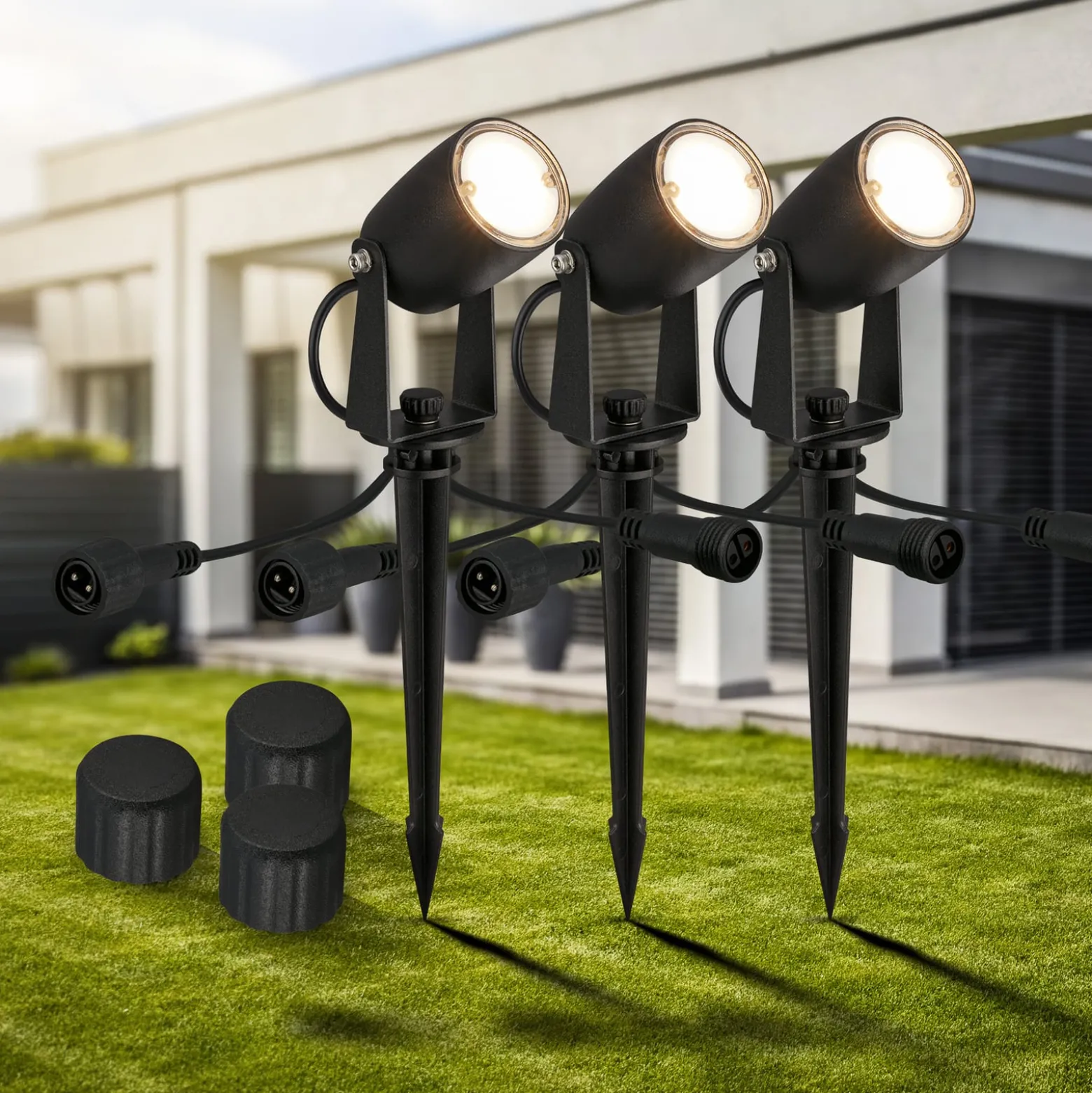 LED-maadoituspiikki spot 3928035 12 V 3x jatko musta Ø 4 cm