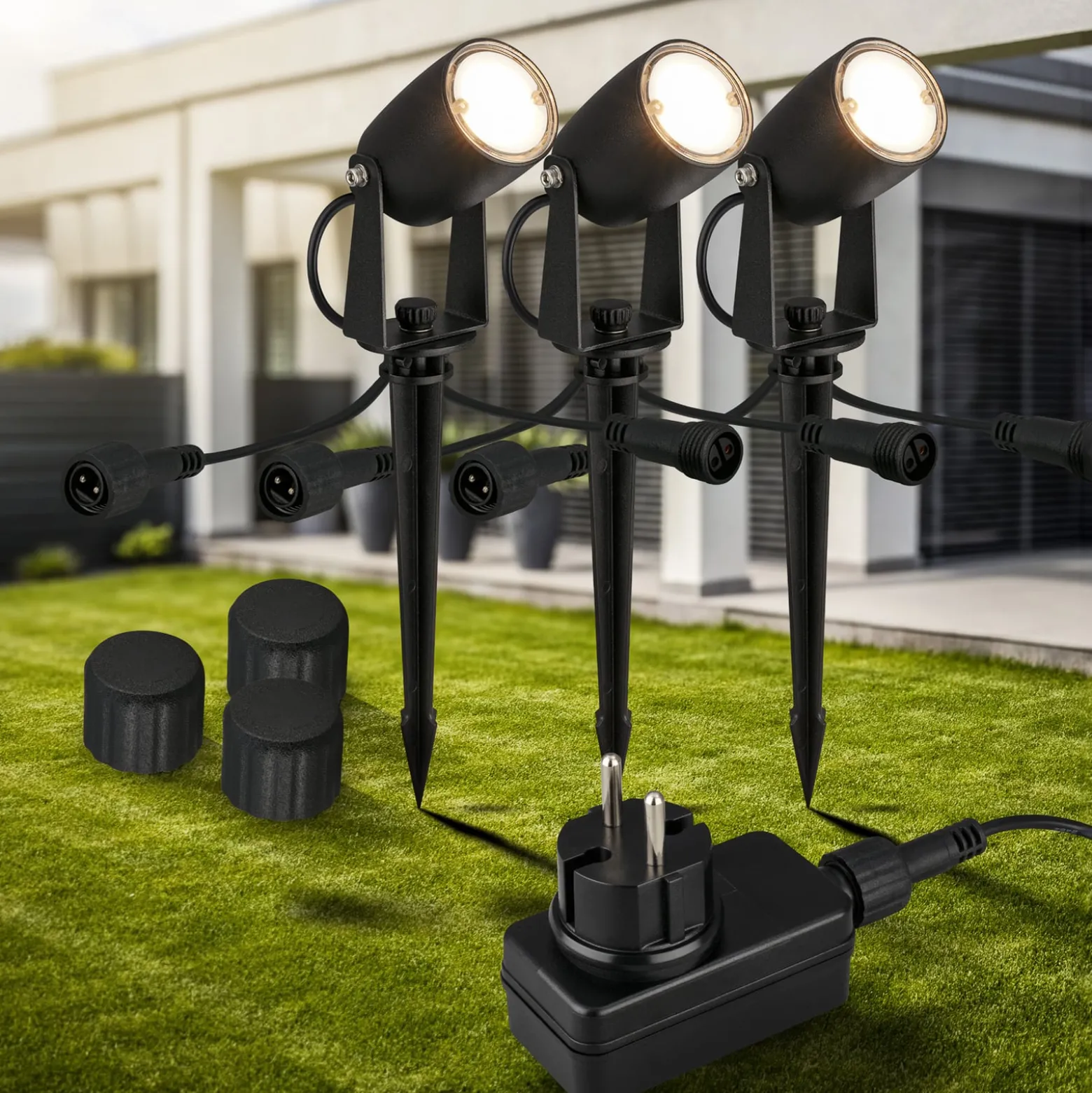 LED-maapiikkivalaisin 3927035 12 V käynnistyssarja 3 kpl, musta Ø 4 cm