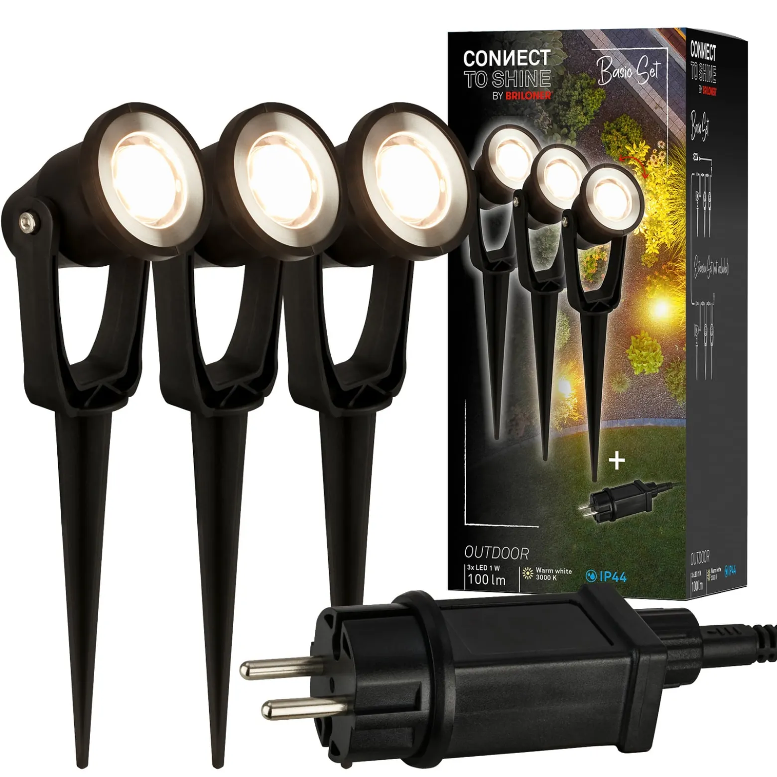 LED-maapiikkivalaisin 3918035 12 V käynnistyssarja 3 kpl, musta, Ø 5 cm
