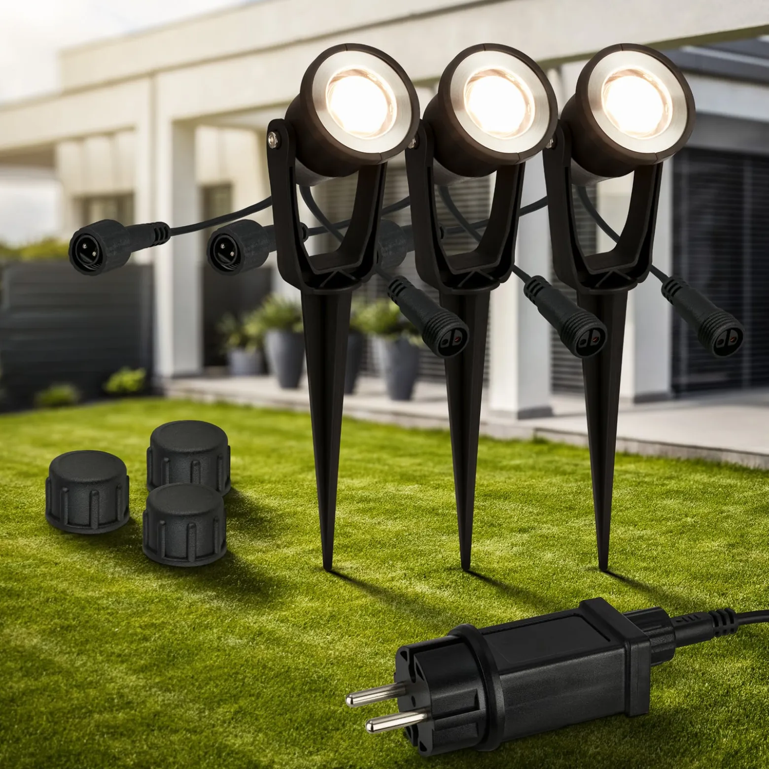 LED-maapiikkivalaisin 3918035 12 V käynnistyssarja 3 kpl, musta, Ø 5 cm