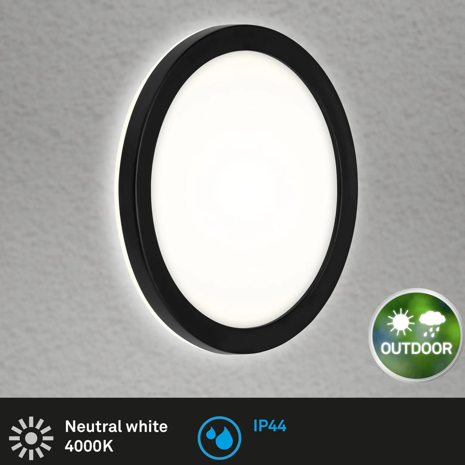 LED-paneeli Frankfurt, pyöreä, Ø21 cm, IP44, musta