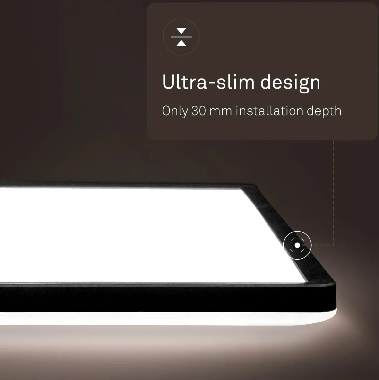 LED-paneeli Shallow on/off, 58 x 20 cm, musta, 840 taustavaloa