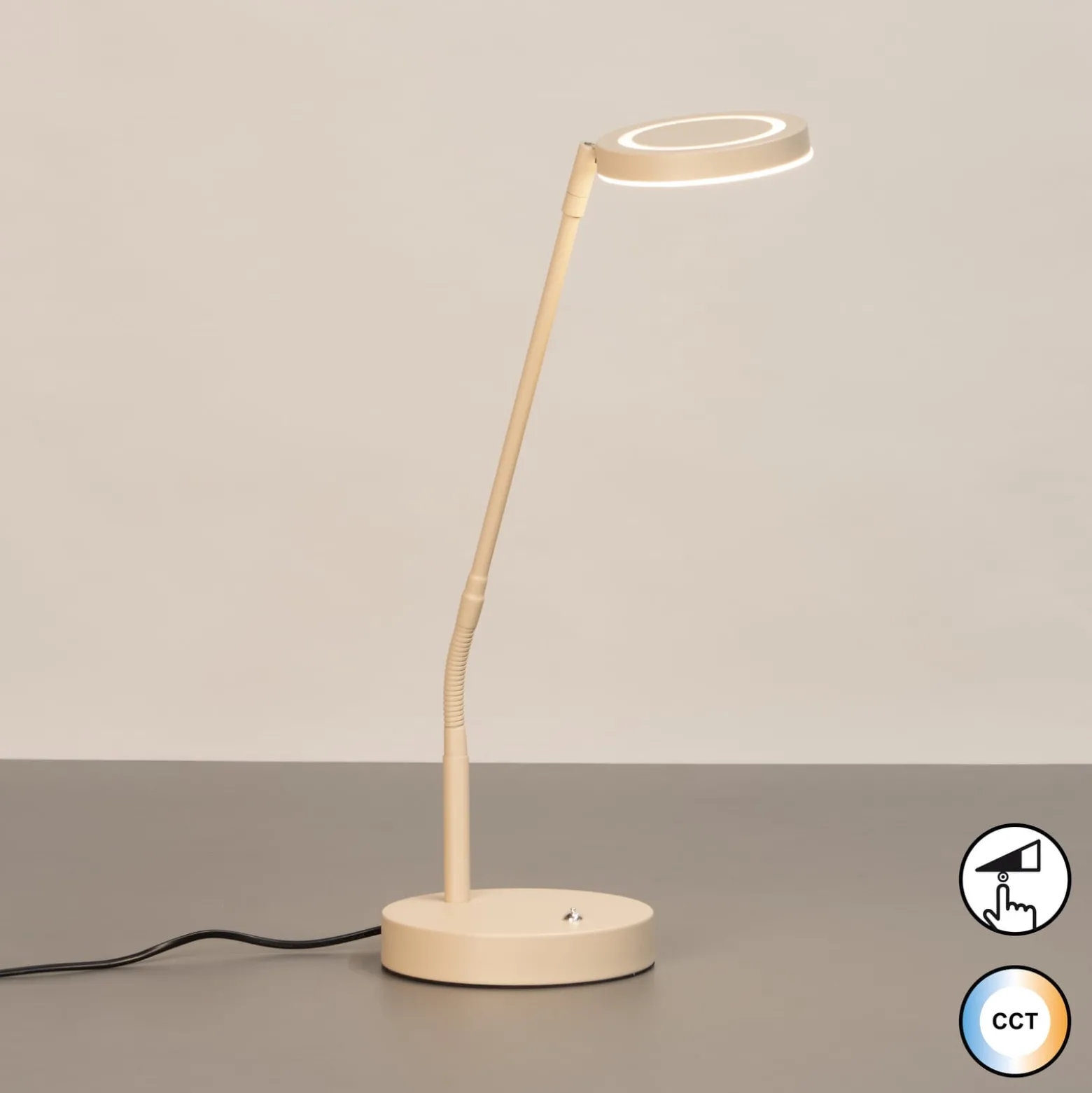 LED-pöytälamppu Sorento, korkeus 48 cm, hiekanvärinen, metalli, CCT