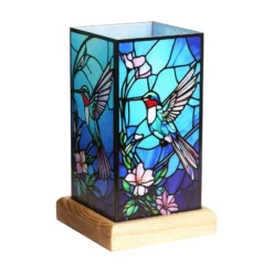 LED-pöytävalaisin Art Light Kolibri, puupohja, akryyli, värikäs
