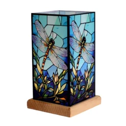 LED-pöytävalaisin Art Light Libelle, puupohja, akryyli, värikäs