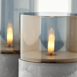 LED-pöytävalaisin Bougie harmaa/savunharmaa-läpinäkyvä