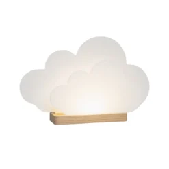LED-pöytävalaisin Wölkchen, valkoinen, puu, 3000 K, himmennettävä