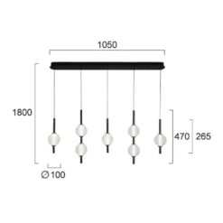 LED-riippuvalaisin Abeona, pituus 105 cm, musta metalli, 7-lamppuinen.