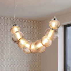 LED-riippuvalaisin Bolla, kromi/savuharmaa, lasi, pituus 79,5 cm