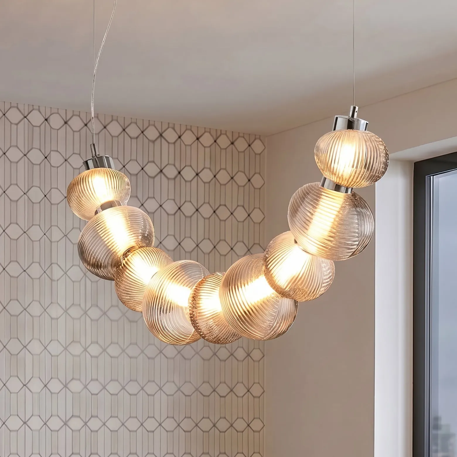 LED-riippuvalaisin Bolla, kromi/savuharmaa, lasi, pituus 79,5 cm