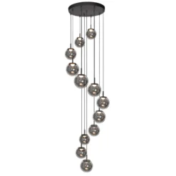 LED-riippuvalaisin Bollique, 12-lamppuinen. pyöreä, musta, lasi
