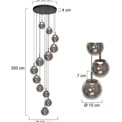 LED-riippuvalaisin Bollique, 12-lamppuinen. pyöreä, musta, lasi