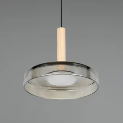 LED-riippuvalaisin Celeste, kromi/puu, Ø 22 cm, lasi, himmennettävä