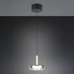 LED-riippuvalaisin Celeste, kromi/puu, Ø 22 cm, lasi, himmennettävä