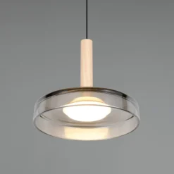 LED-riippuvalaisin Celeste, kromi/puu, Ø 22 cm, lasi, himmennettävä