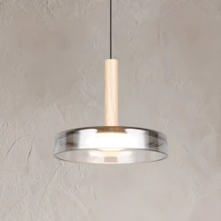 LED-riippuvalaisin Celeste, kromi/puu, Ø 22 cm, lasi, himmennettävä