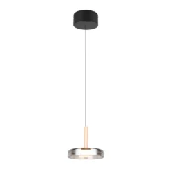 LED-riippuvalaisin Celeste, kromi/puu, Ø 22 cm, lasi, himmennettävä