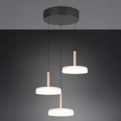 LED-riippuvalaisin Celeste, valkoinen/ruskea, Ø 35 cm 3-valoinen lasinen himmeä