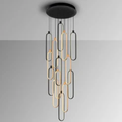 LED-riippuvalaisin Colette, 14-valo, musta/ruusukulta, pyöreä