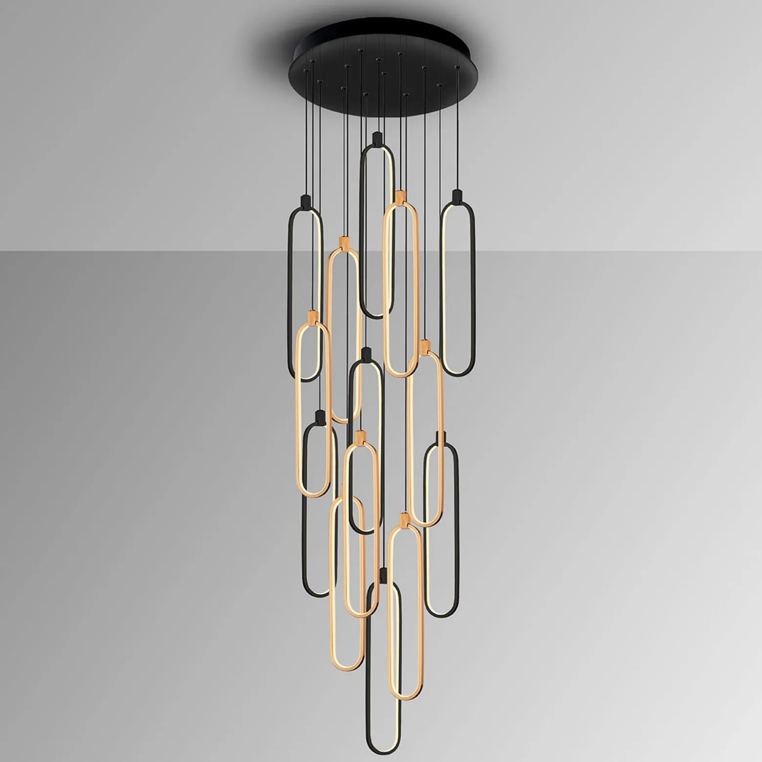 LED-riippuvalaisin Colette, 14-valo, musta/ruusukulta, pyöreä