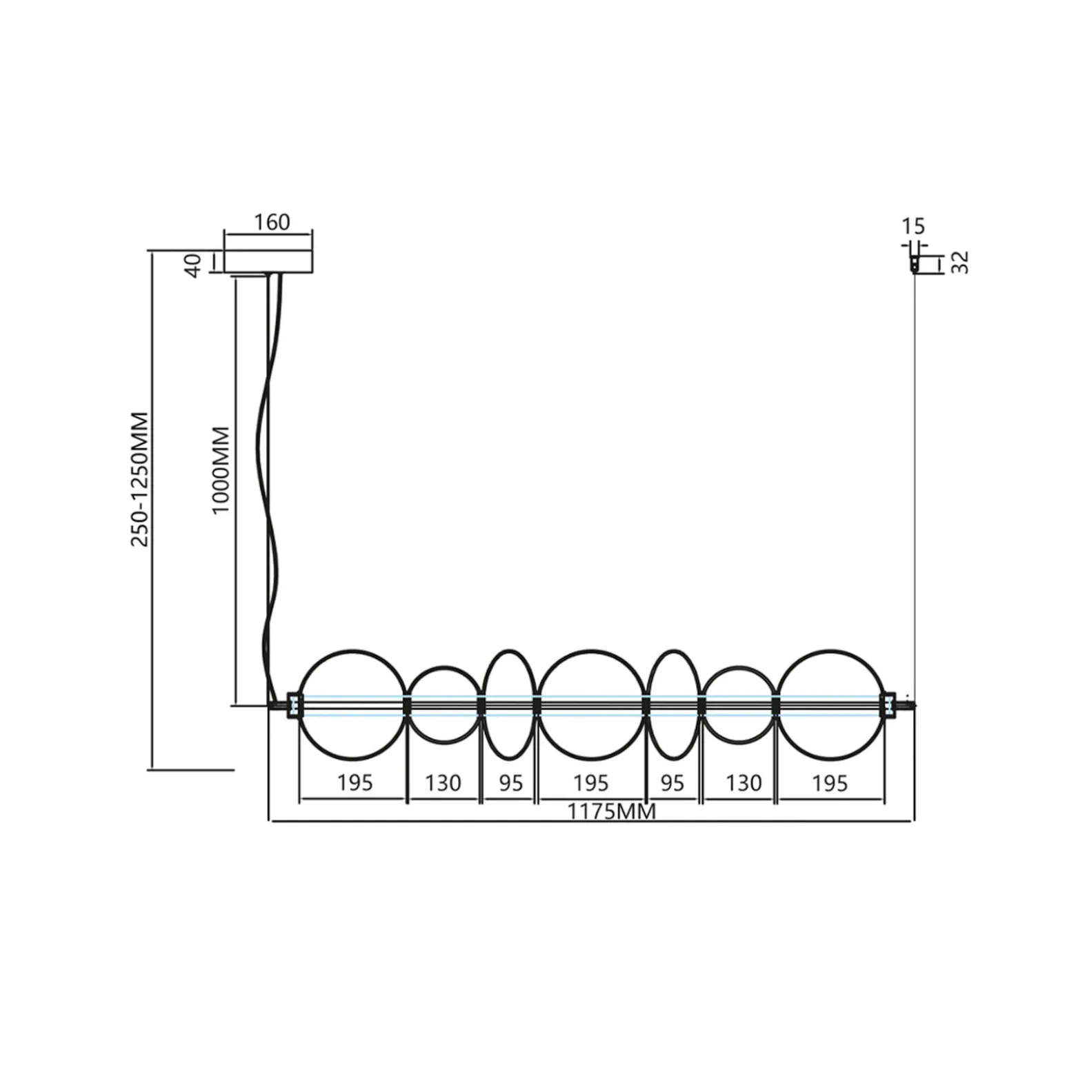 LED-riippuvalaisin Daphne, lasi harmaa-läpinäkyvä, pituus 118 cm