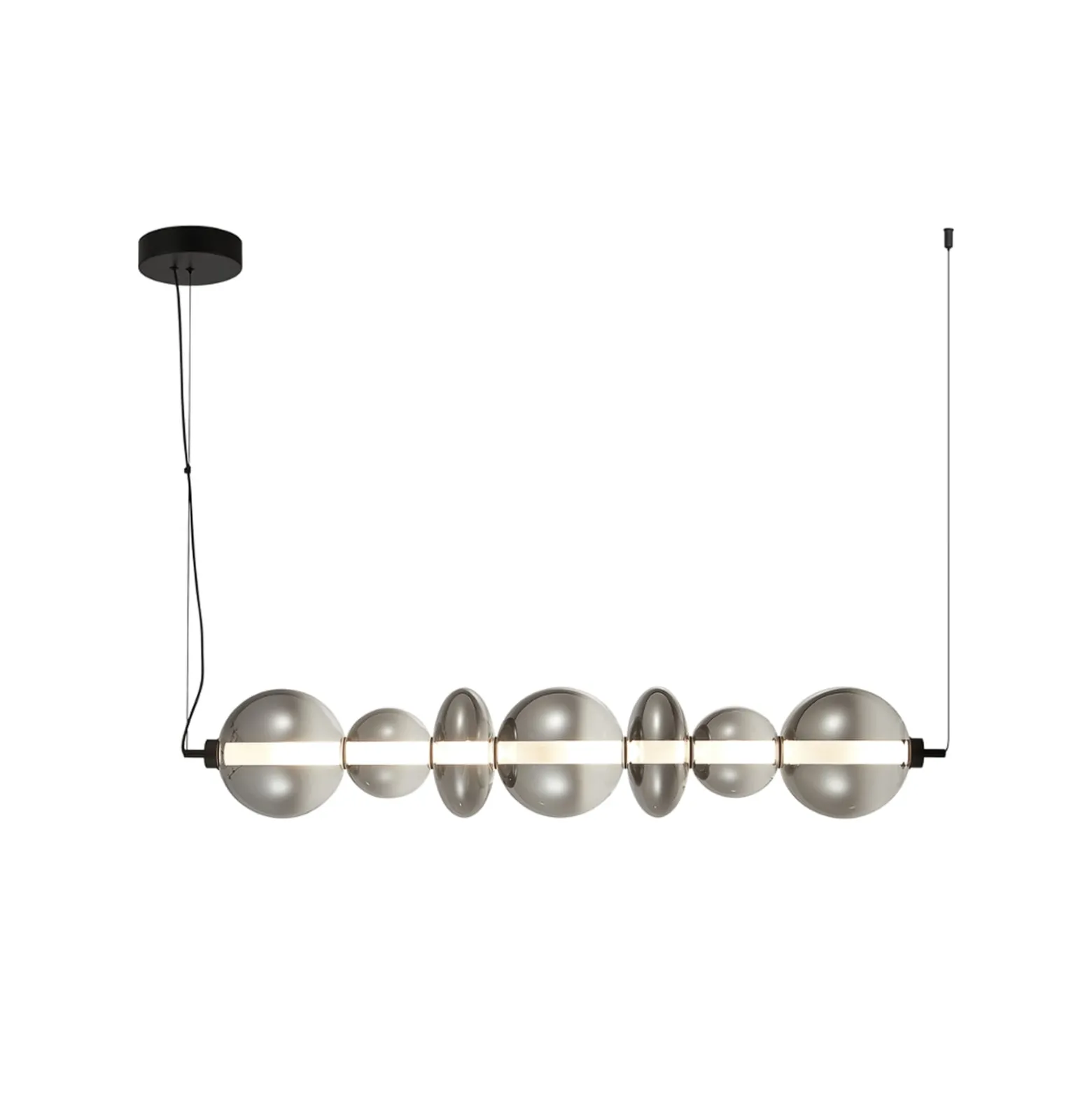 LED-riippuvalaisin Daphne, lasi harmaa-läpinäkyvä, pituus 118 cm