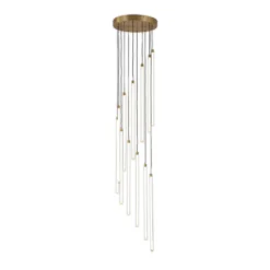 LED-riippuvalaisin Flare, messinkivärinen, Ø 35 cm, CCT, 12-lamppuinen.