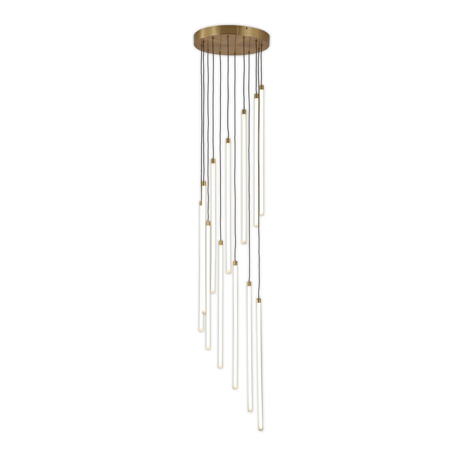 LED-riippuvalaisin Flare, messinkivärinen, Ø 35 cm, CCT, 12-lamppuinen.