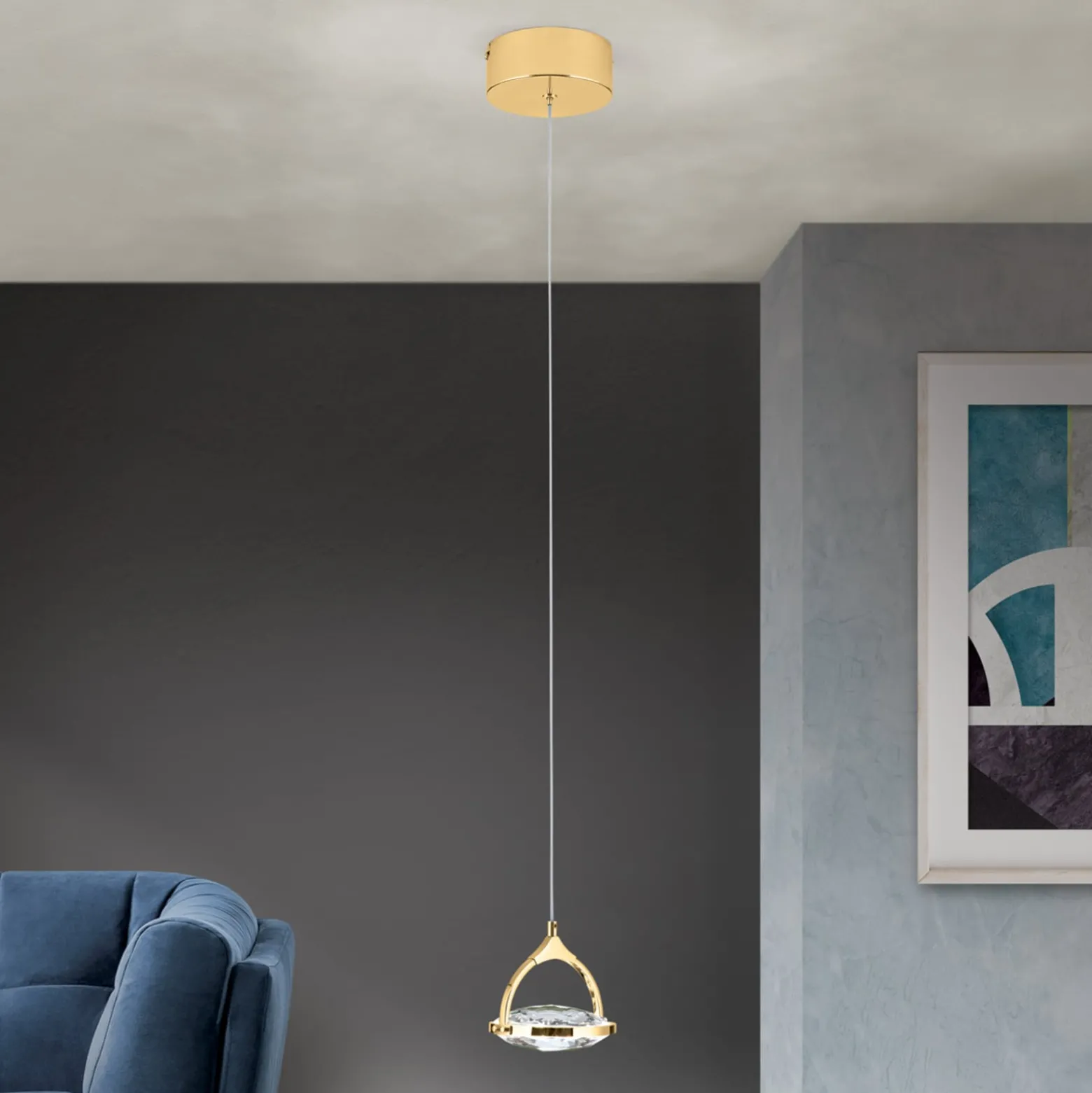LED-riippuvalaisin Moon K9-kristallilasia 1x kulta