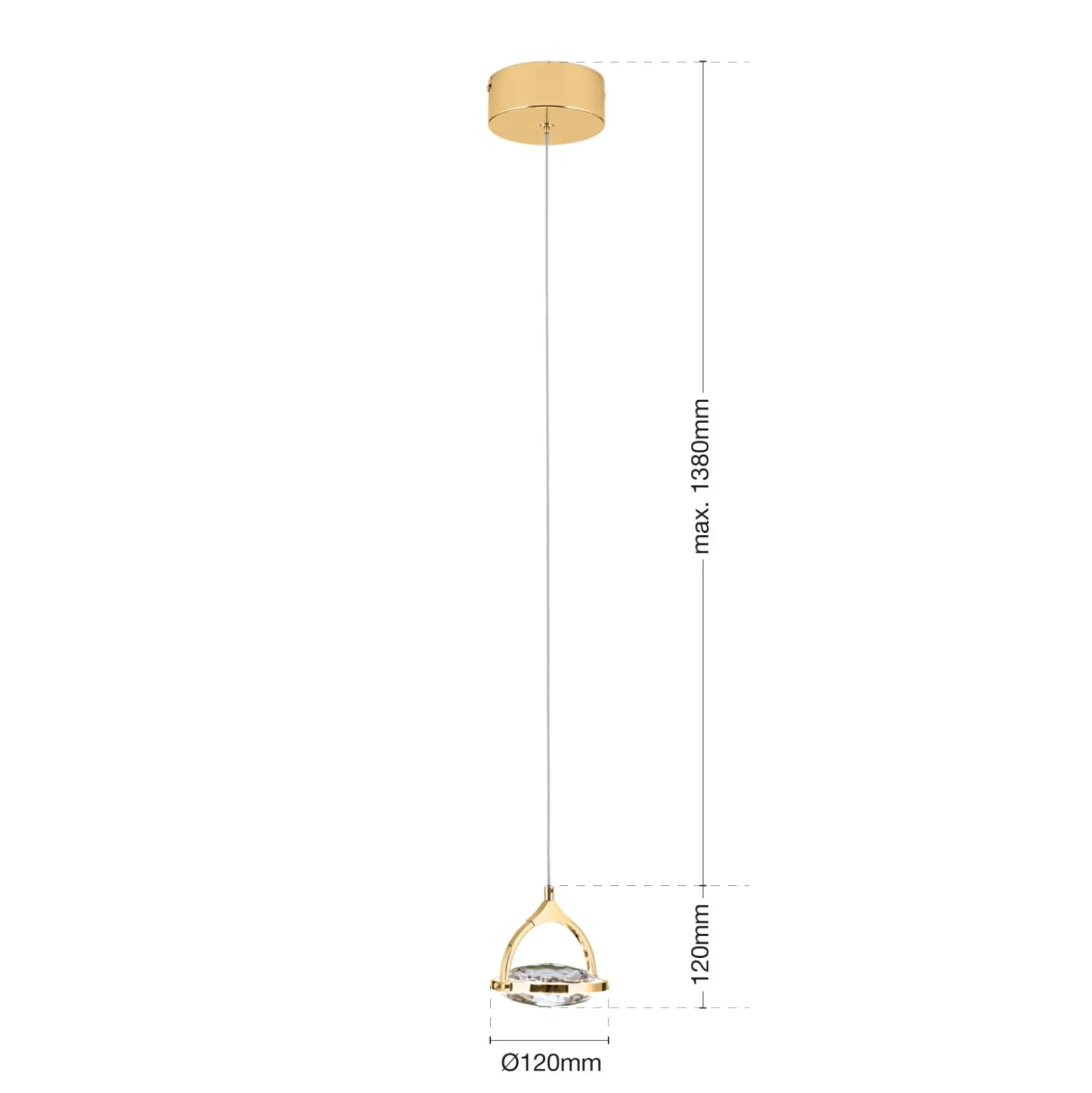 LED-riippuvalaisin Moon K9-kristallilasia 1x kulta