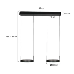 LED-riippuvalaisin Mykty, musta, pituus 95 cm, metalli, 4-lamppuinen.