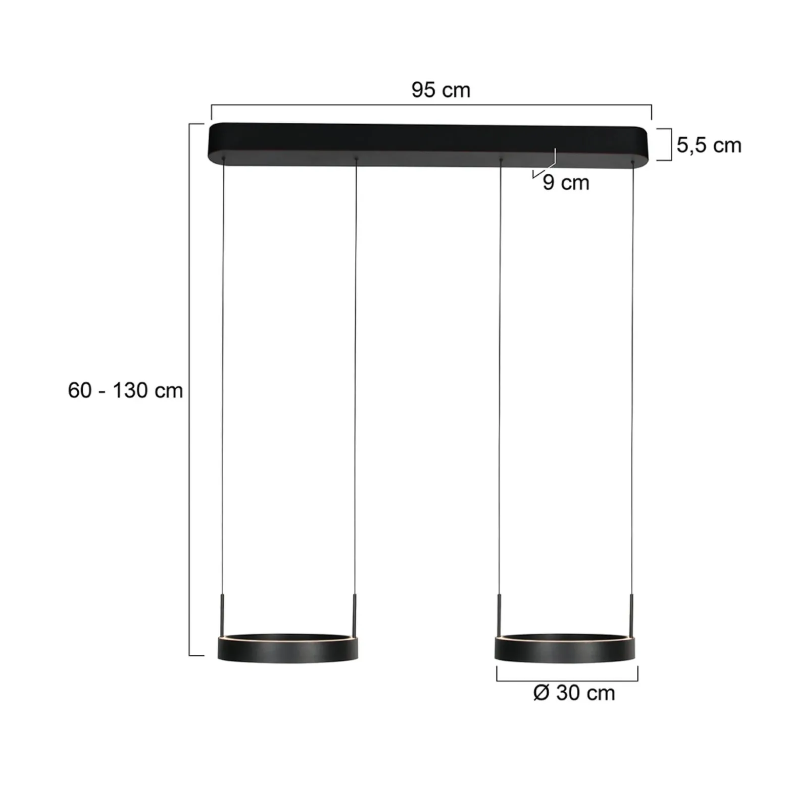 LED-riippuvalaisin Mykty, musta, pituus 95 cm, metalli, 4-lamppuinen.