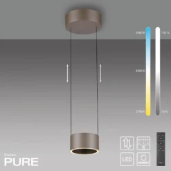 LED-riippuvalaisin PURE Clipse, pronssinvärinen, halkaisija 20 cm, CCT,