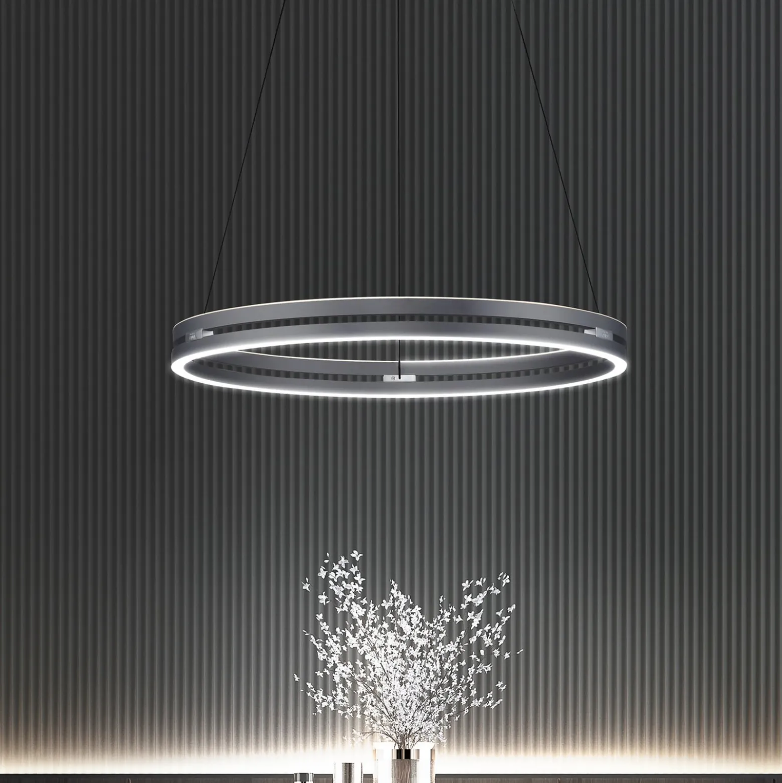 LED-riippuvalaisin PURE E-Loop, mystic grey, Ø 70 cm, alumiini, CCT