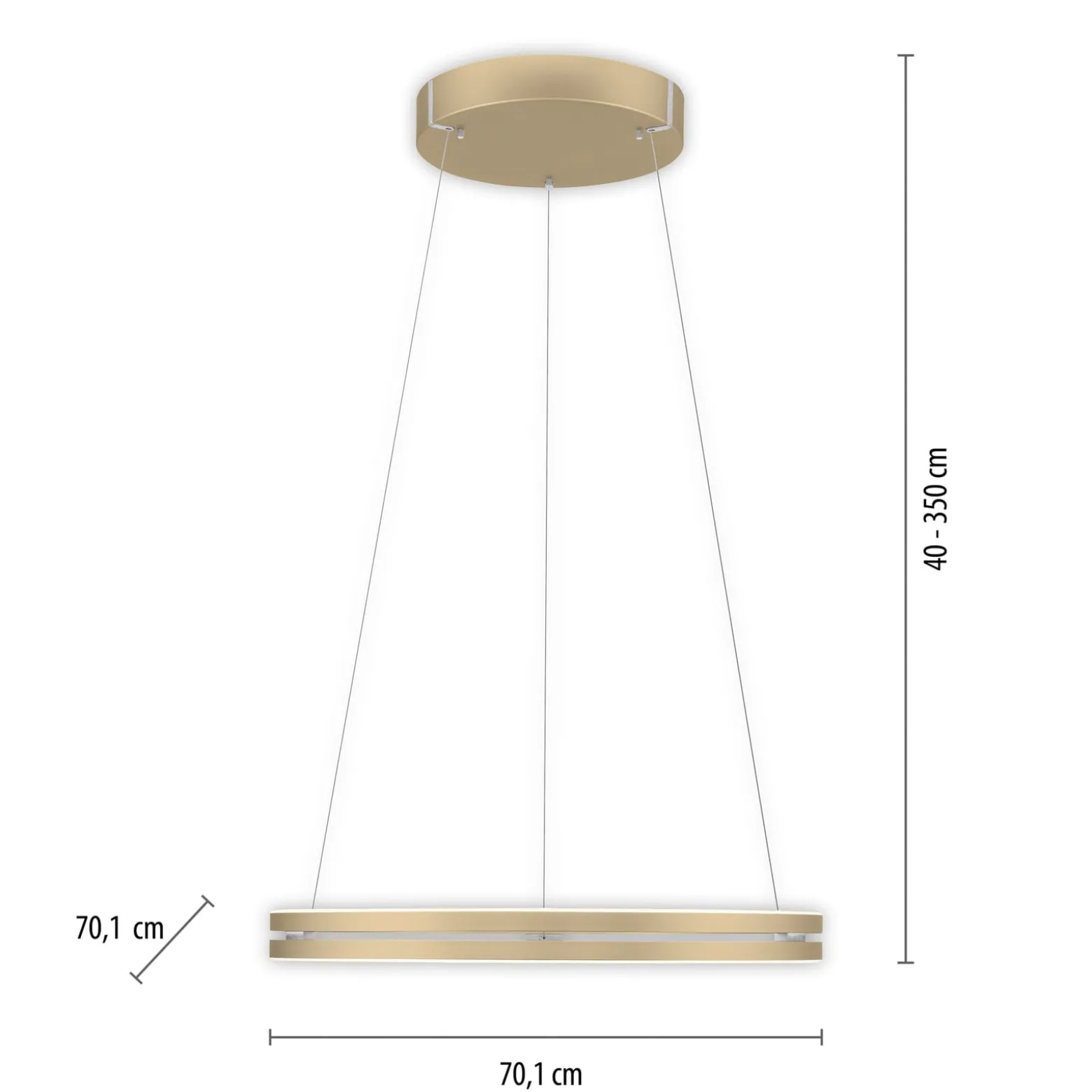 LED-riippuvalaisin PURE E-Loop, norsunluunvalkoinen kulta, Ø 70 cm, alumiini,