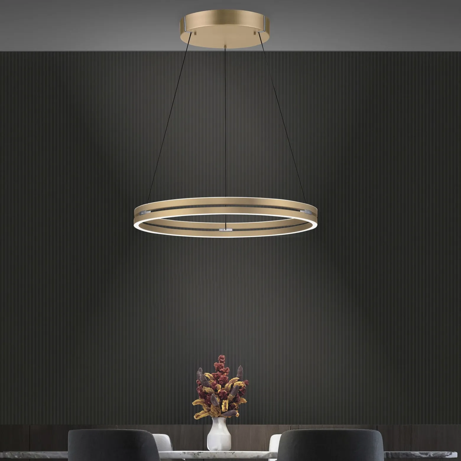 LED-riippuvalaisin PURE E-Loop, norsunluunvalkoinen kulta, Ø 70 cm, alumiini,