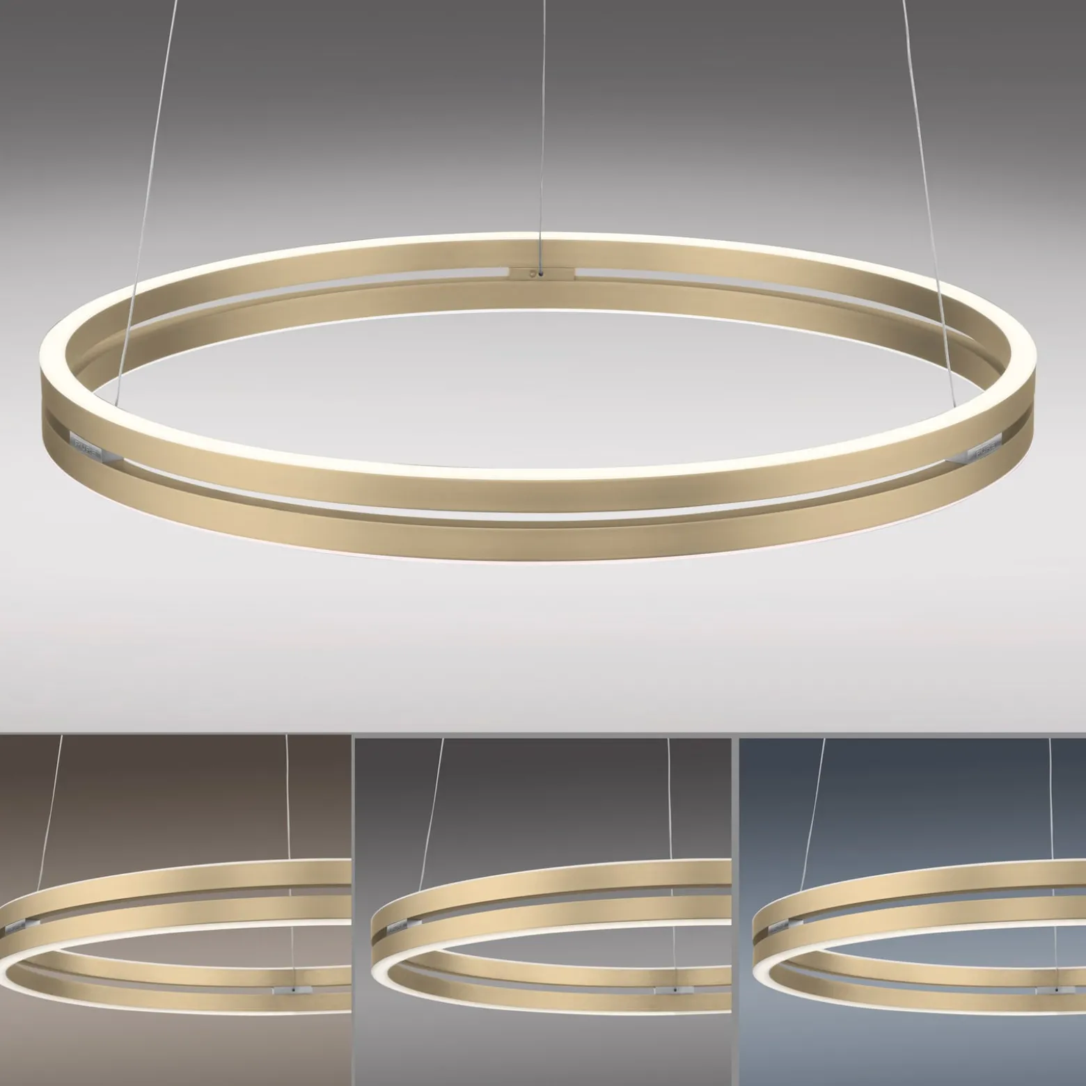 LED-riippuvalaisin PURE E-Loop, norsunluunvalkoinen kulta, Ø 70 cm, alumiini,