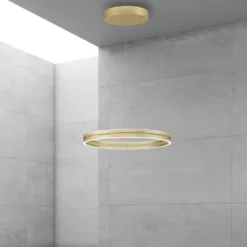 LED-riippuvalaisin PURE E-Loop, norsunluunvalkoinen kulta, Ø 70 cm, alumiini,