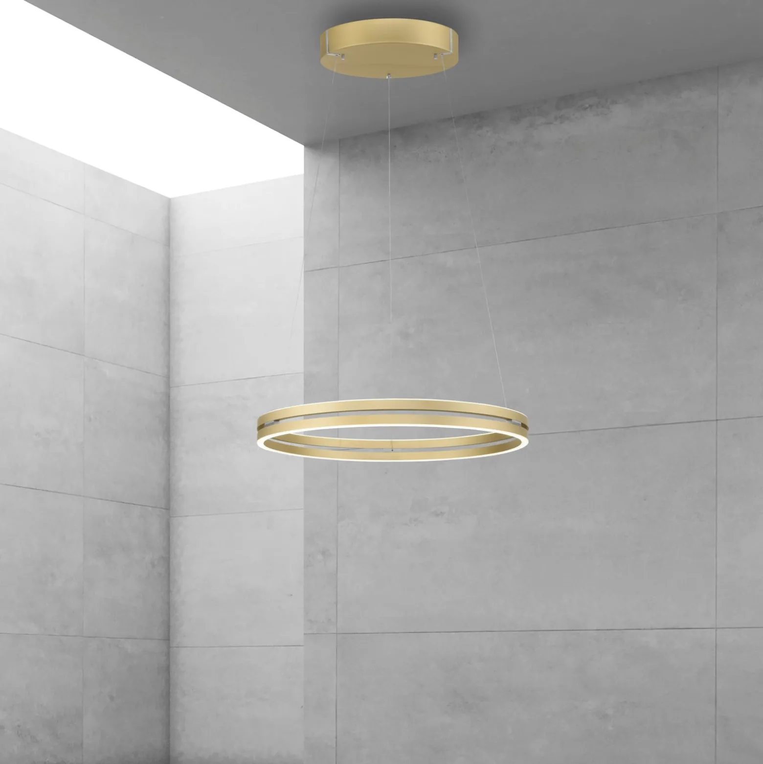 LED-riippuvalaisin PURE E-Loop, norsunluunvalkoinen kulta, Ø 70 cm, alumiini,